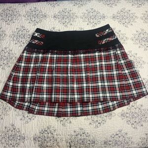 Red plaid tripp nyc black lace mini skirt